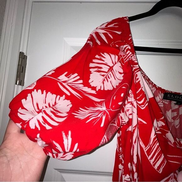 Eloquii Tropical Print Tie Front Off On Shoulder Maxi Dress - Picture 7 of 12
